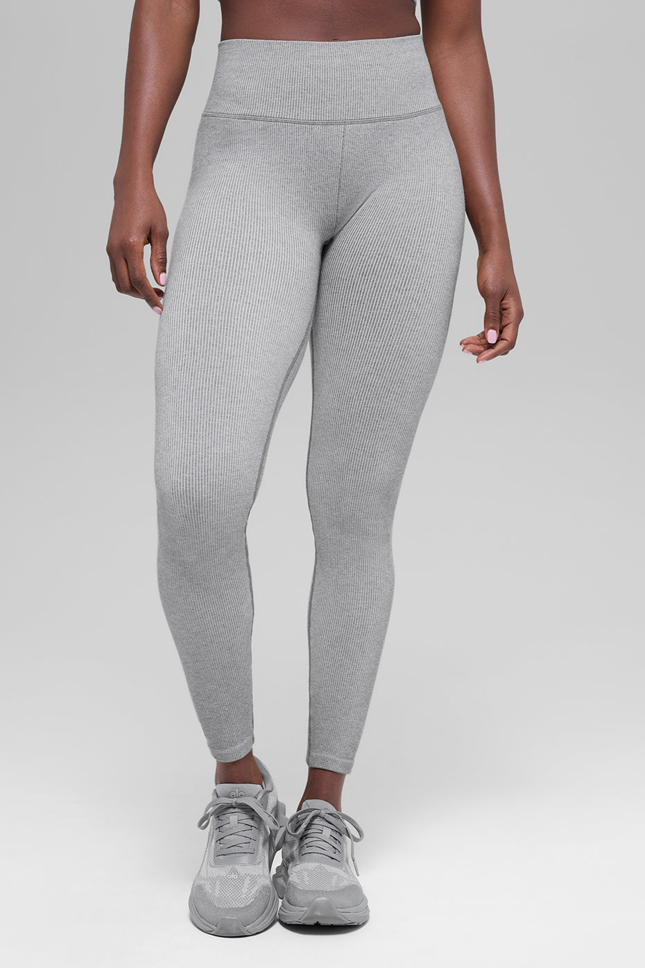 Alo Yoga Seamless High-Waist Two Tone Rib Legging  -  Light Misty Grey Heather