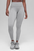 Alo Yoga Seamless High-Waist Two Tone Rib Legging  -  Light Misty Grey Heather