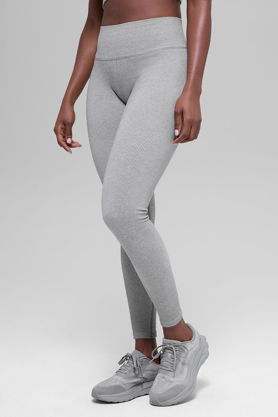 Alo Yoga Seamless High-Waist Two Tone Rib Legging  -  Light Misty Grey Heather