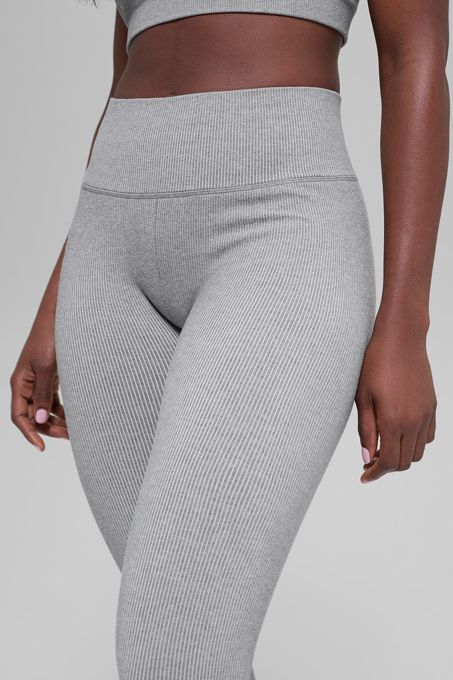 Alo Yoga Seamless High-Waist Two Tone Rib Legging  -  Light Misty Grey Heather