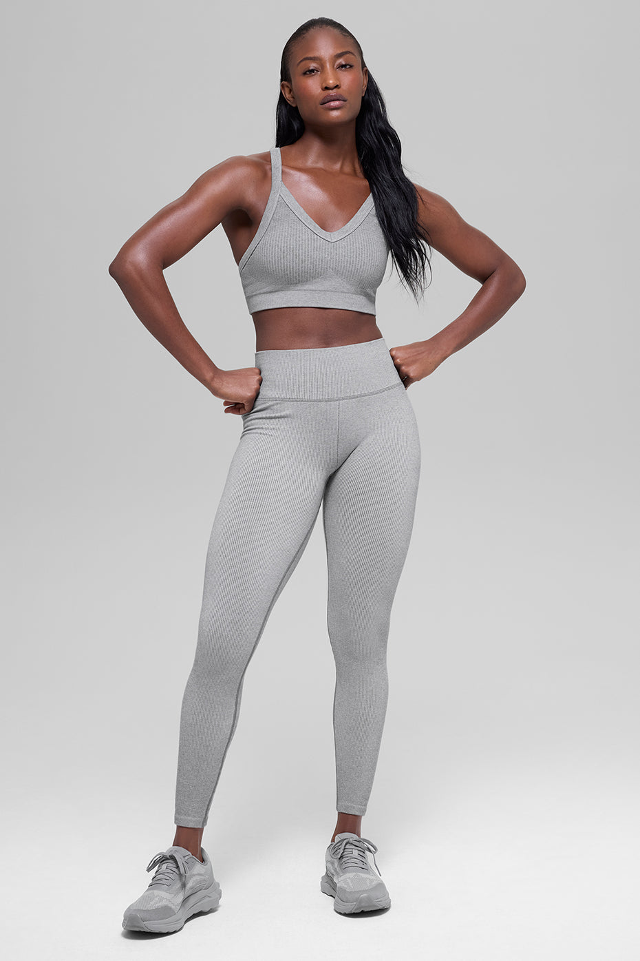 Alo Yoga Seamless High-Waist Two Tone Rib Legging  -  Light Misty Grey Heather
