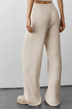 Alo Yoga Sweater Knit Mid-Rise Unwind Wide Leg Pant  - Oatmeal Heather