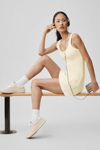 Alo Yoga Tennis Club Sweater Knit Dress  -  Oatmeal/White