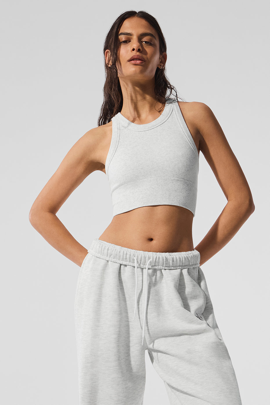 Alo Yoga Seamless Delight High Neck Bra  -  White Heather