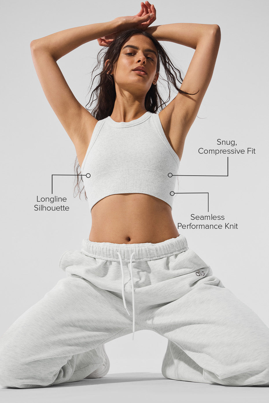 Alo Yoga Seamless Delight High Neck Bra  -  White Heather