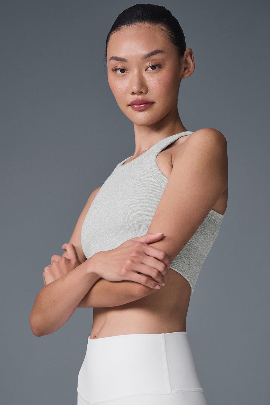 Alo Yoga Seamless Delight High Neck Bra  -  Athletic Heather Grey