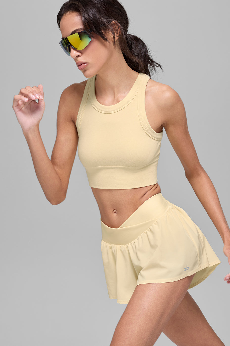 Alo Yoga Seamless Delight High Neck Bra  -  Candlelight Yellow