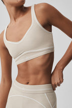 Alo Yoga Alosoft Heart Throb Bra  -  Oatmeal Heather/White