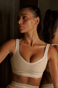 Alo Yoga Alosoft Heart Throb Bra  -  Oatmeal Heather/White