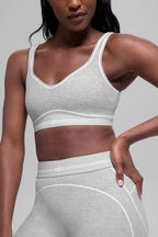 Alo Yoga Alosoft Heart Throb Bra  -  Athletic Heather Grey/White