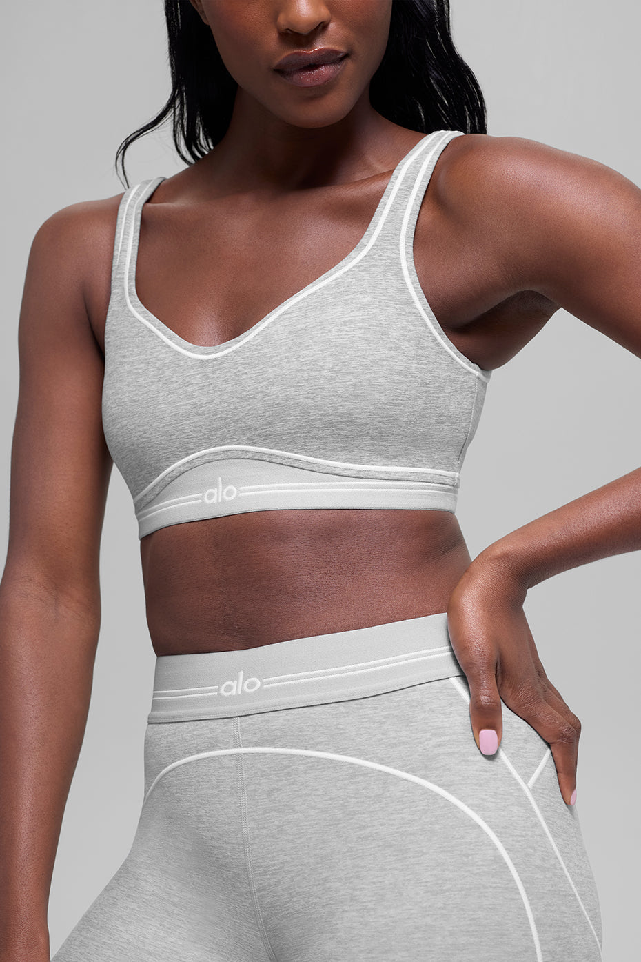 Alo Yoga Alosoft Heart Throb Bra  -  Athletic Heather Grey/White
