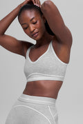 Alo Yoga Alosoft Heart Throb Bra  -  Athletic Heather Grey/White