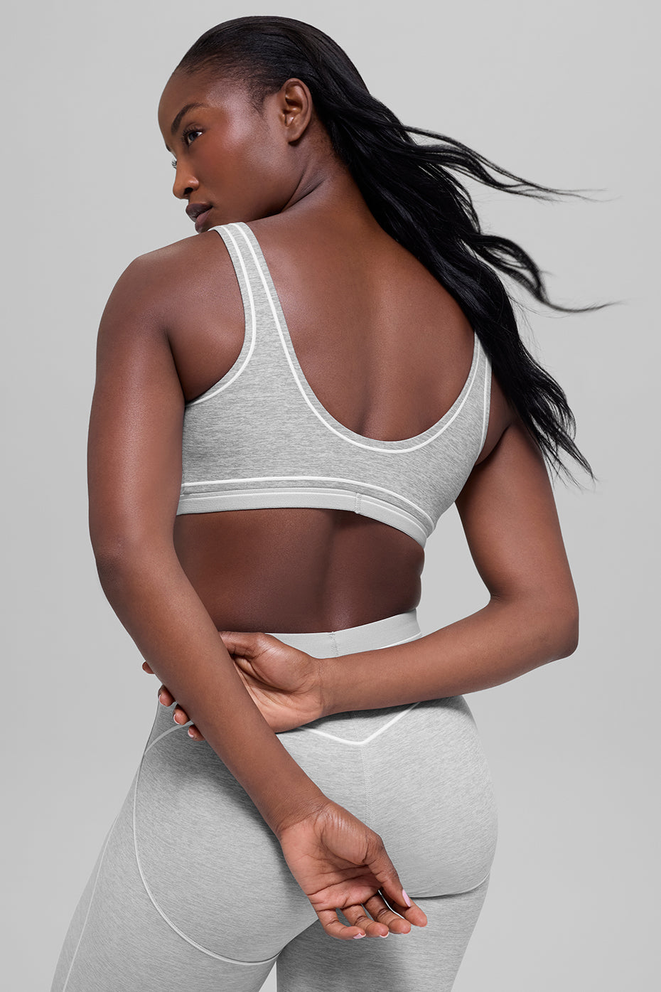 Alo Yoga Alosoft Heart Throb Bra  -  Athletic Heather Grey/White