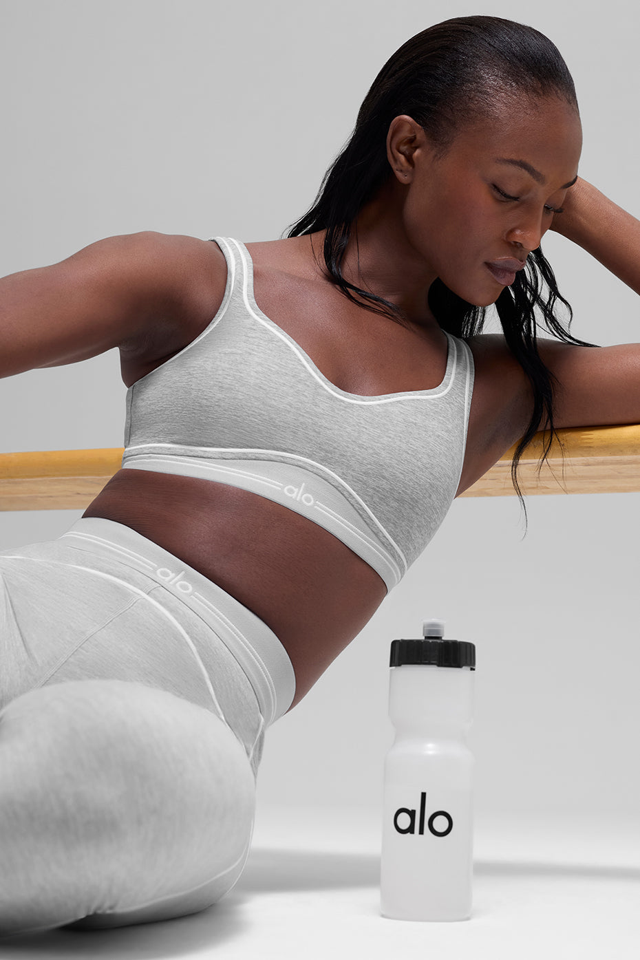 Alo Yoga Alosoft Heart Throb Bra  -  Athletic Heather Grey/White
