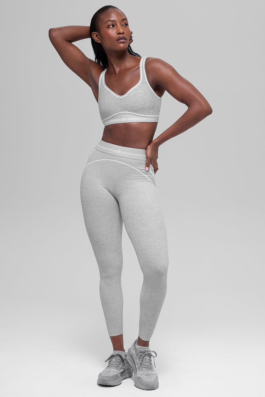Alo Yoga Alosoft Heart Throb Bra  -  Athletic Heather Grey/White
