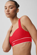 Alo Yoga Airlift Alignment Bra  -  Bright Red/White
