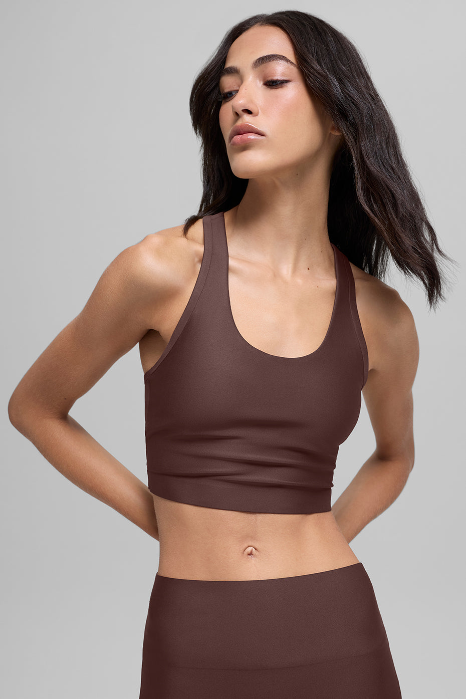 Alo Yoga Airlift Super Sleek Bra Tank  -  Brownstone