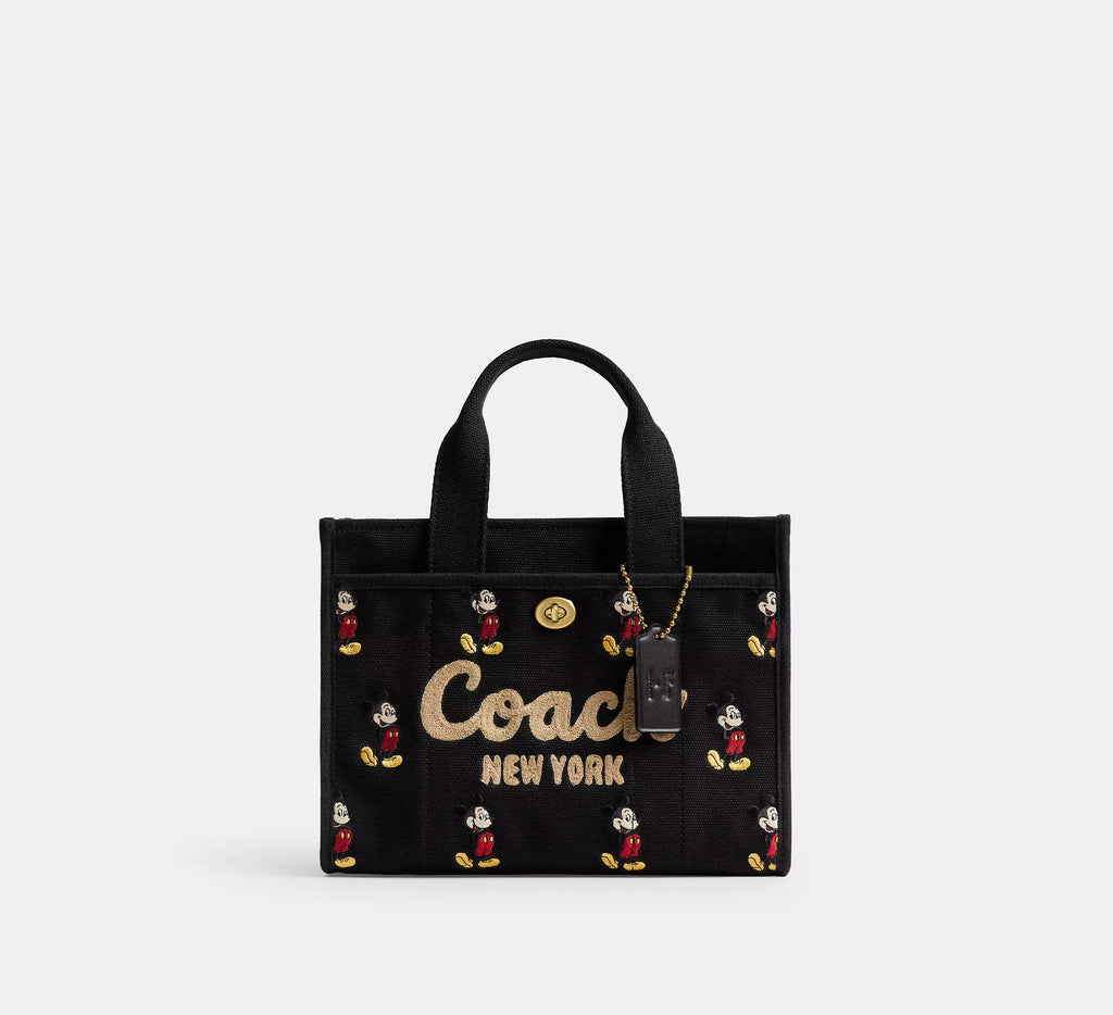 Coach Disney X Coach Cargo Tote Bag 26 With Mickey Mouse In Regenerative Cotton - Brass/Black Multi