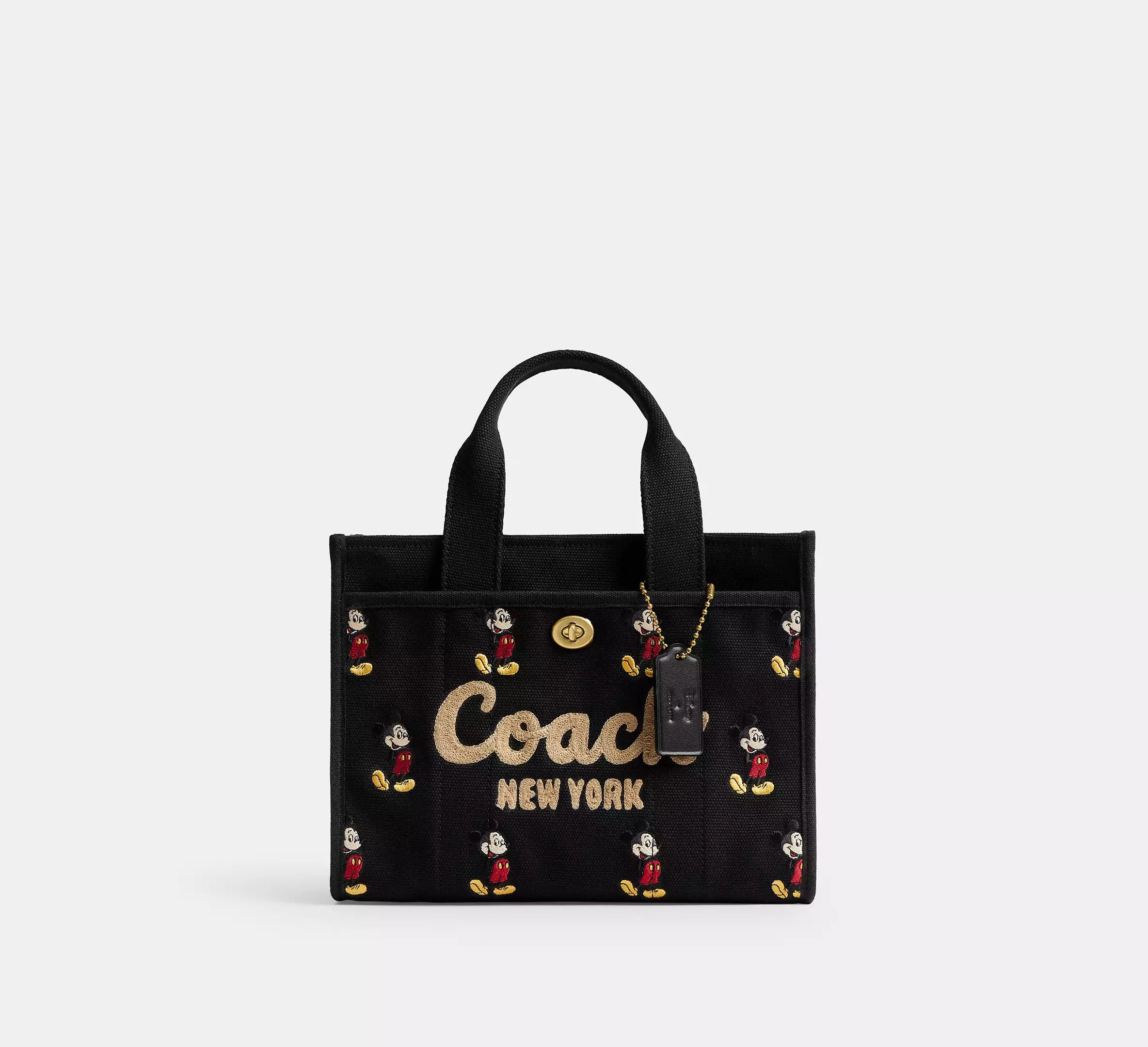 Coach Disney X Coach Cargo Tote Bag 26 With Mickey Mouse In Regenerative Cotton - Brass/Black Multi