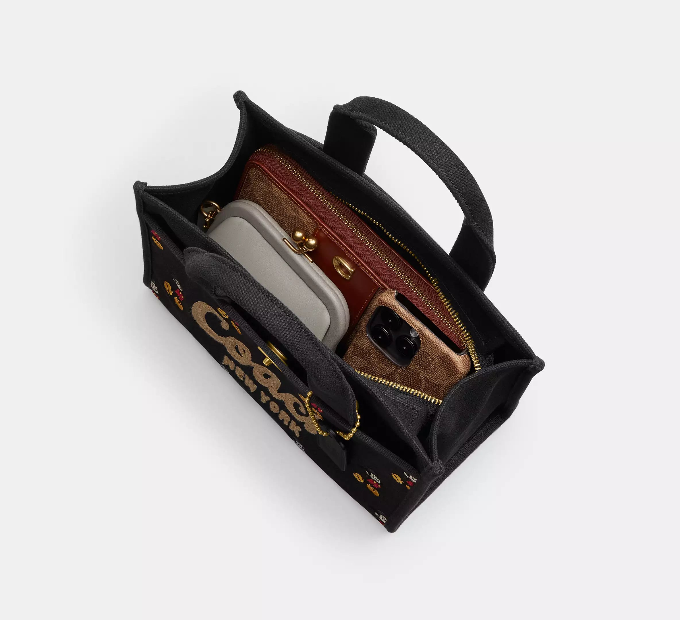 Coach Disney X Coach Cargo Tote Bag 26 With Mickey Mouse In Regenerative Cotton - Brass/Black Multi