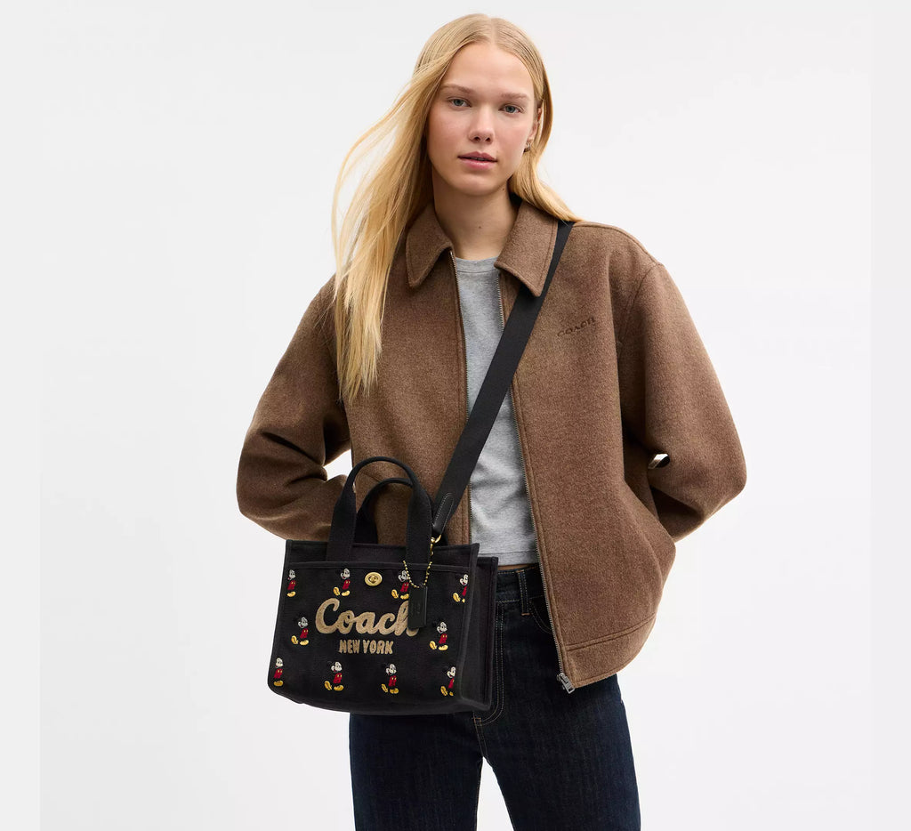 Coach Disney X Coach Cargo Tote Bag 26 With Mickey Mouse In Regenerative Cotton - Brass/Black Multi