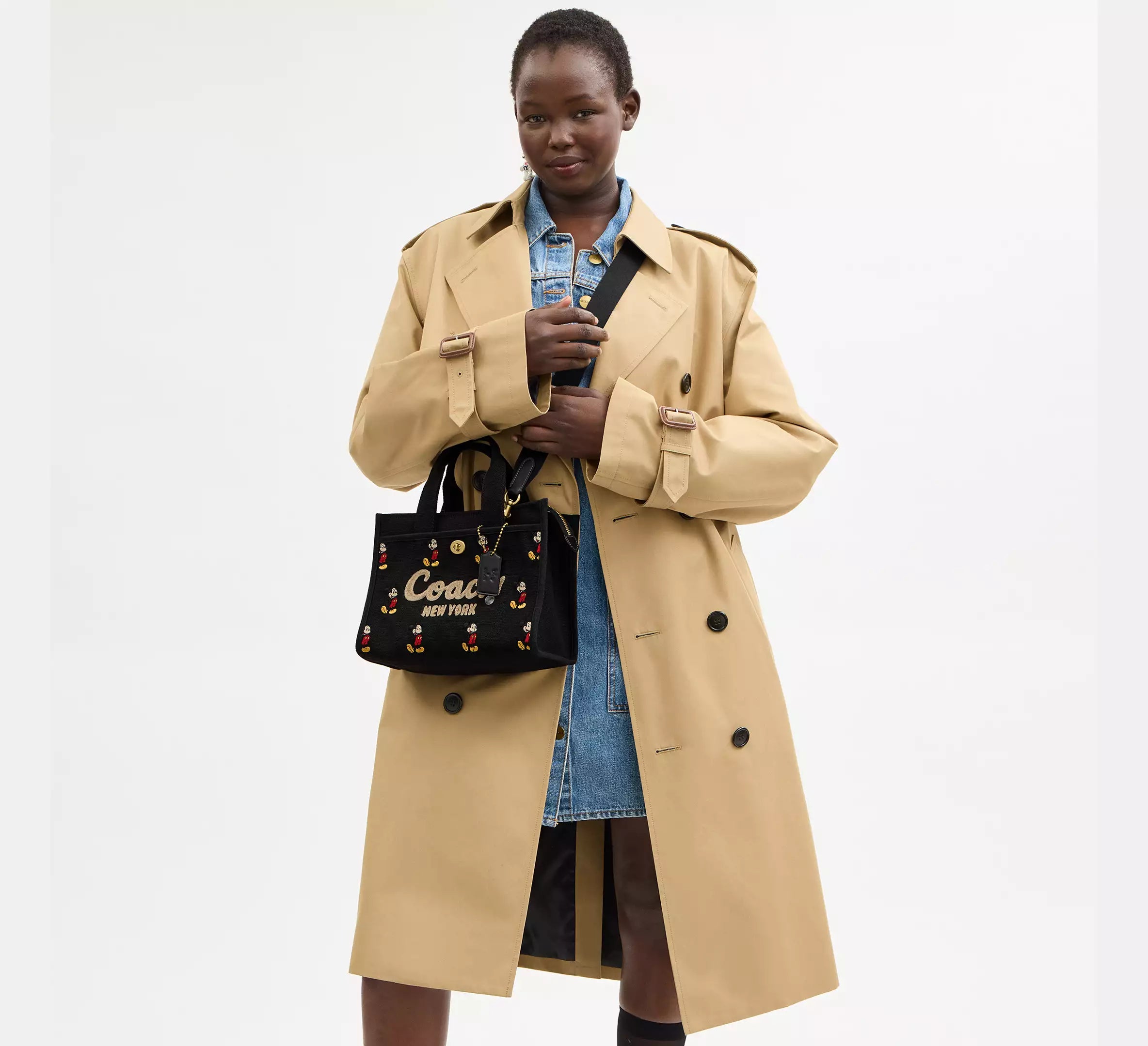 Coach Disney X Coach Cargo Tote Bag 26 With Mickey Mouse In Regenerative Cotton - Brass/Black Multi