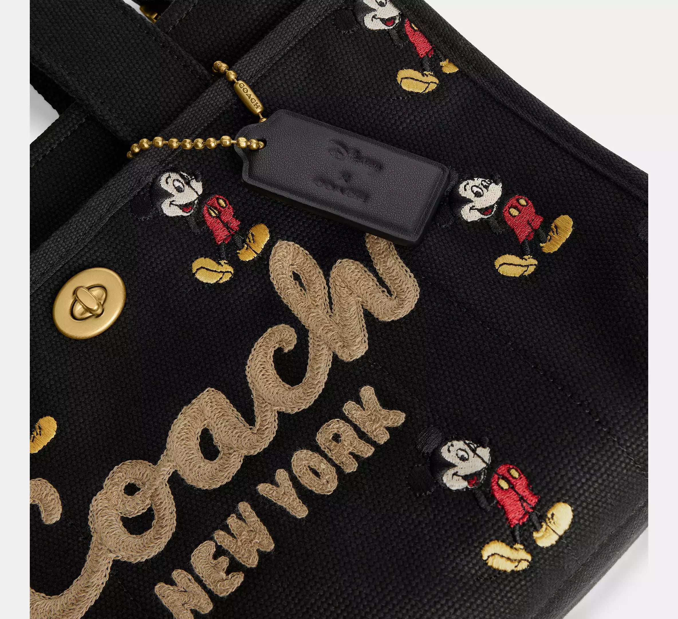Coach Disney X Coach Cargo Tote Bag 26 With Mickey Mouse In Regenerative Cotton - Brass/Black Multi