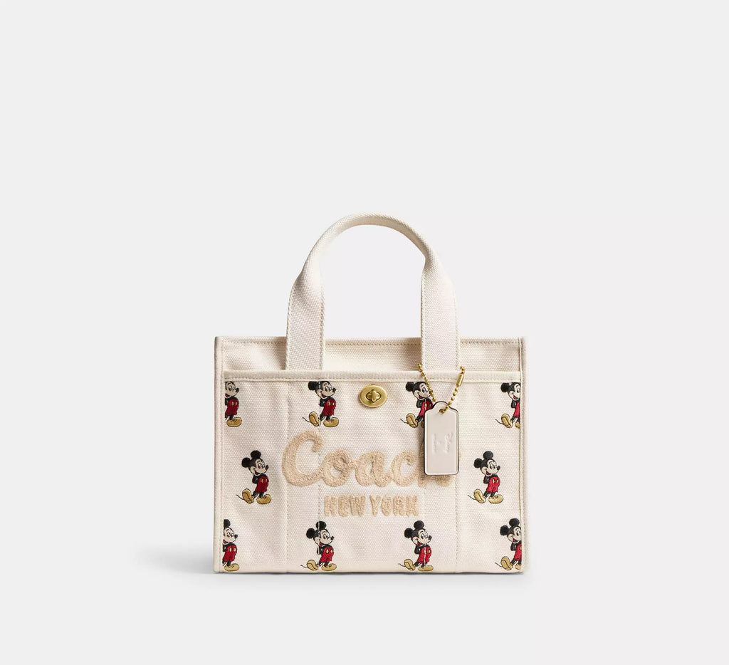 Coach Disney X Coach Cargo Tote Bag 26 With Mickey Mouse In Regenerative Cotton - Brass/Ivory Multi
