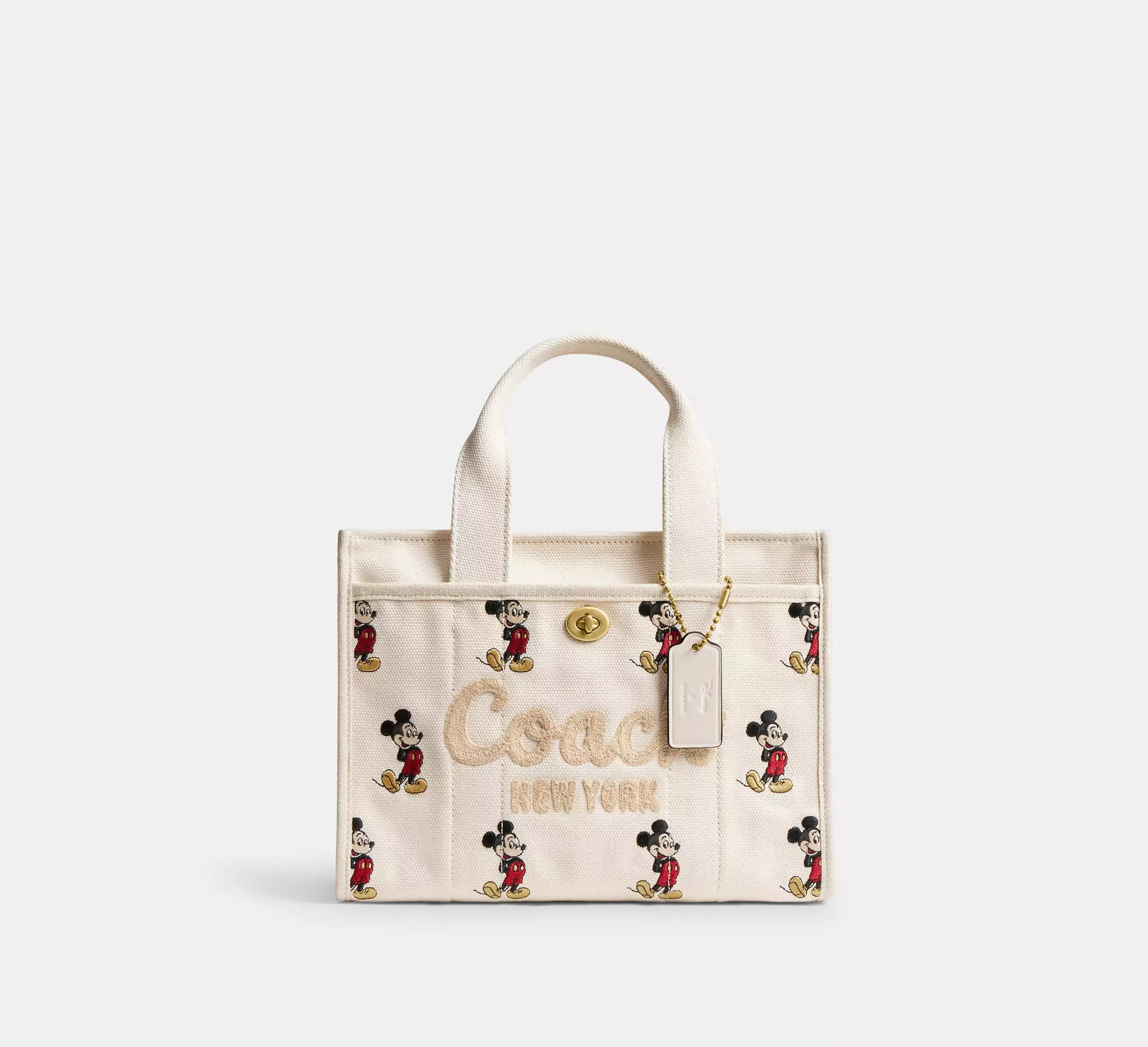 Coach Disney X Coach Cargo Tote Bag 26 With Mickey Mouse In Regenerative Cotton - Brass/Ivory Multi