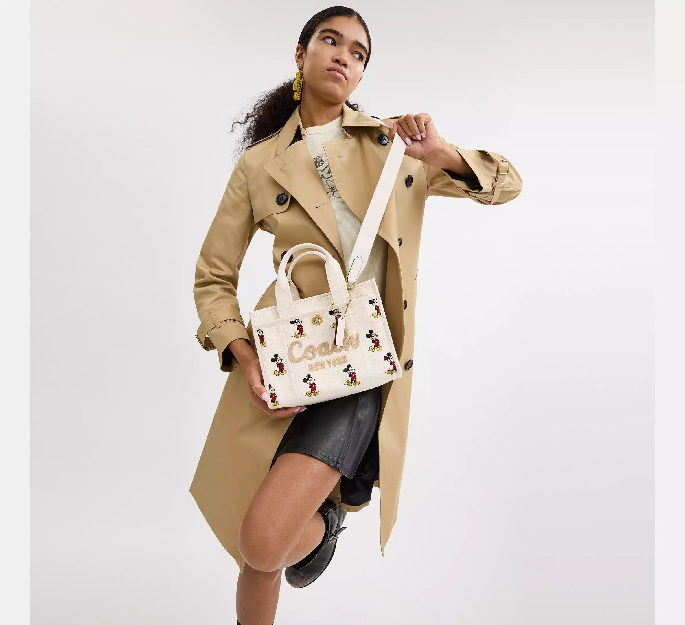 Coach Disney X Coach Cargo Tote Bag 26 With Mickey Mouse In Regenerative Cotton - Brass/Ivory Multi