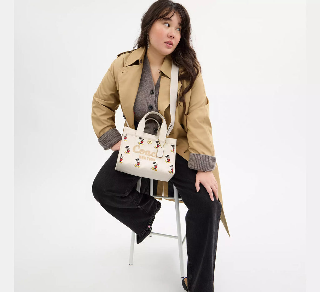 Coach Disney X Coach Cargo Tote Bag 26 With Mickey Mouse In Regenerative Cotton - Brass/Ivory Multi