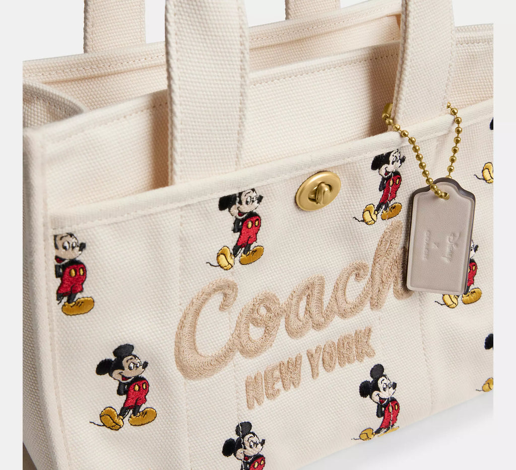 Coach Disney X Coach Cargo Tote Bag 26 With Mickey Mouse In Regenerative Cotton - Brass/Ivory Multi