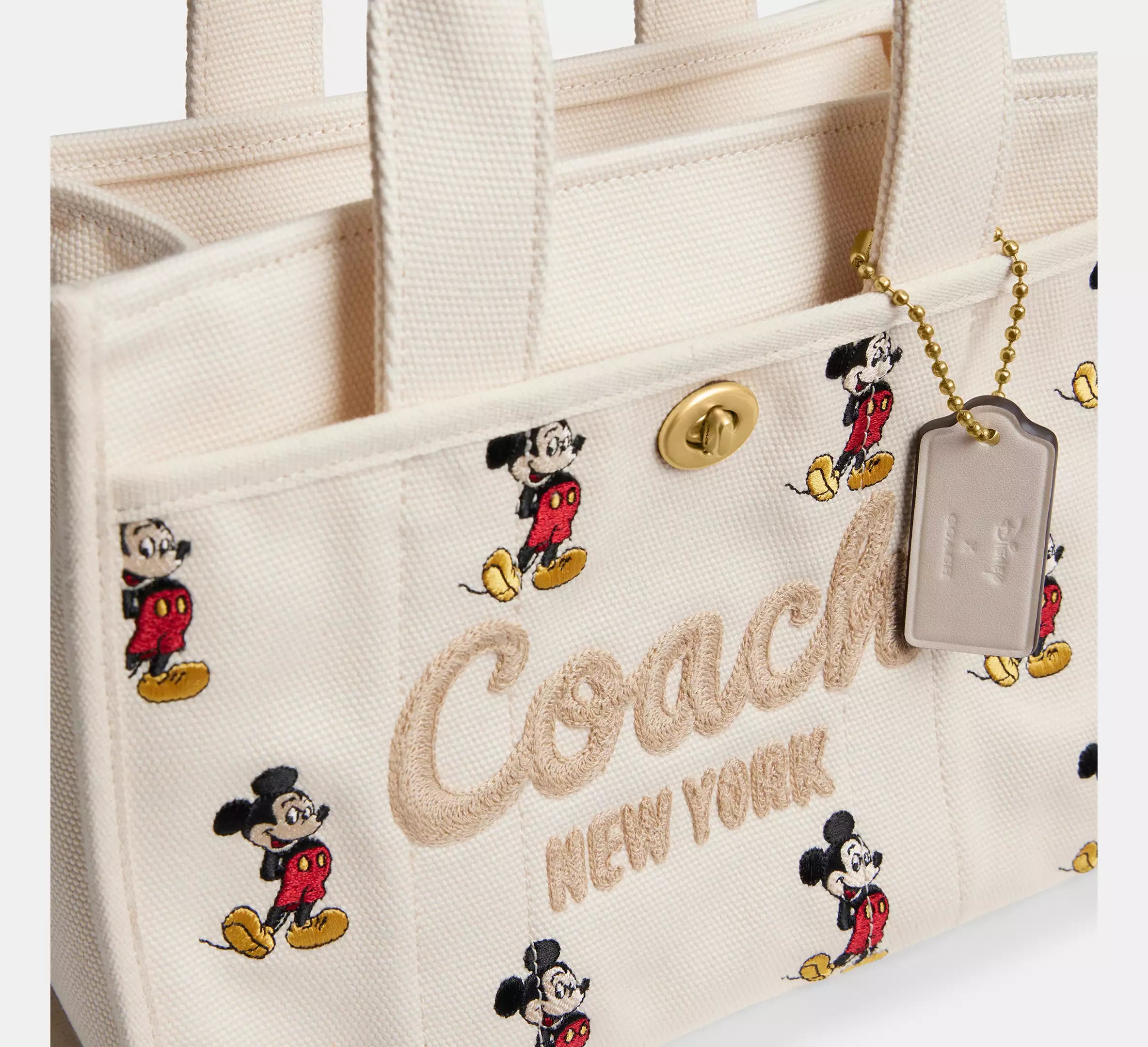 Coach Disney X Coach Cargo Tote Bag 26 With Mickey Mouse In Regenerative Cotton - Brass/Ivory Multi