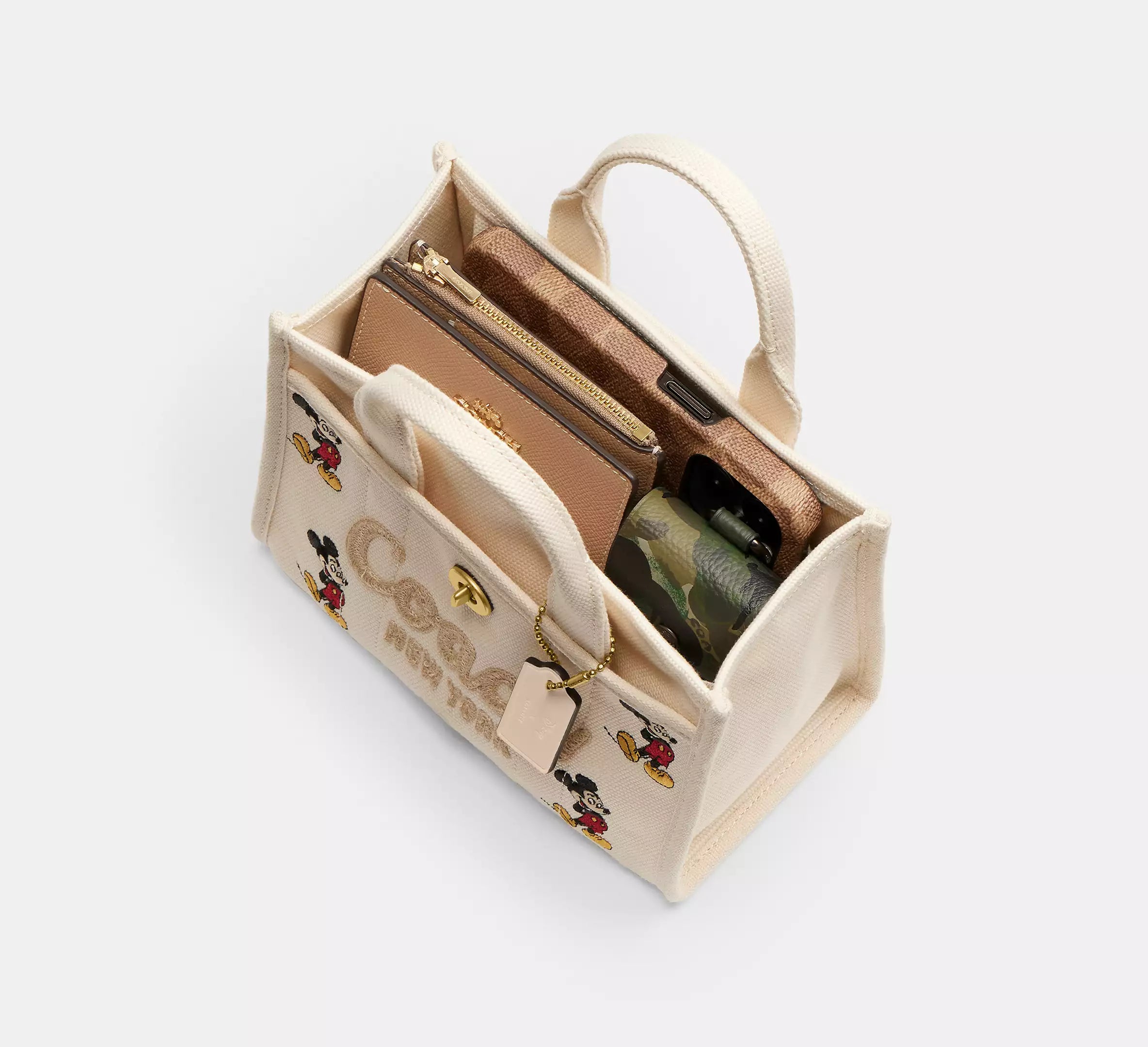 Coach Disney X Coach Cargo Tote Bag 20 With Mickey Mouse In Regenerative Cotton  - Brass/Ivory Multi