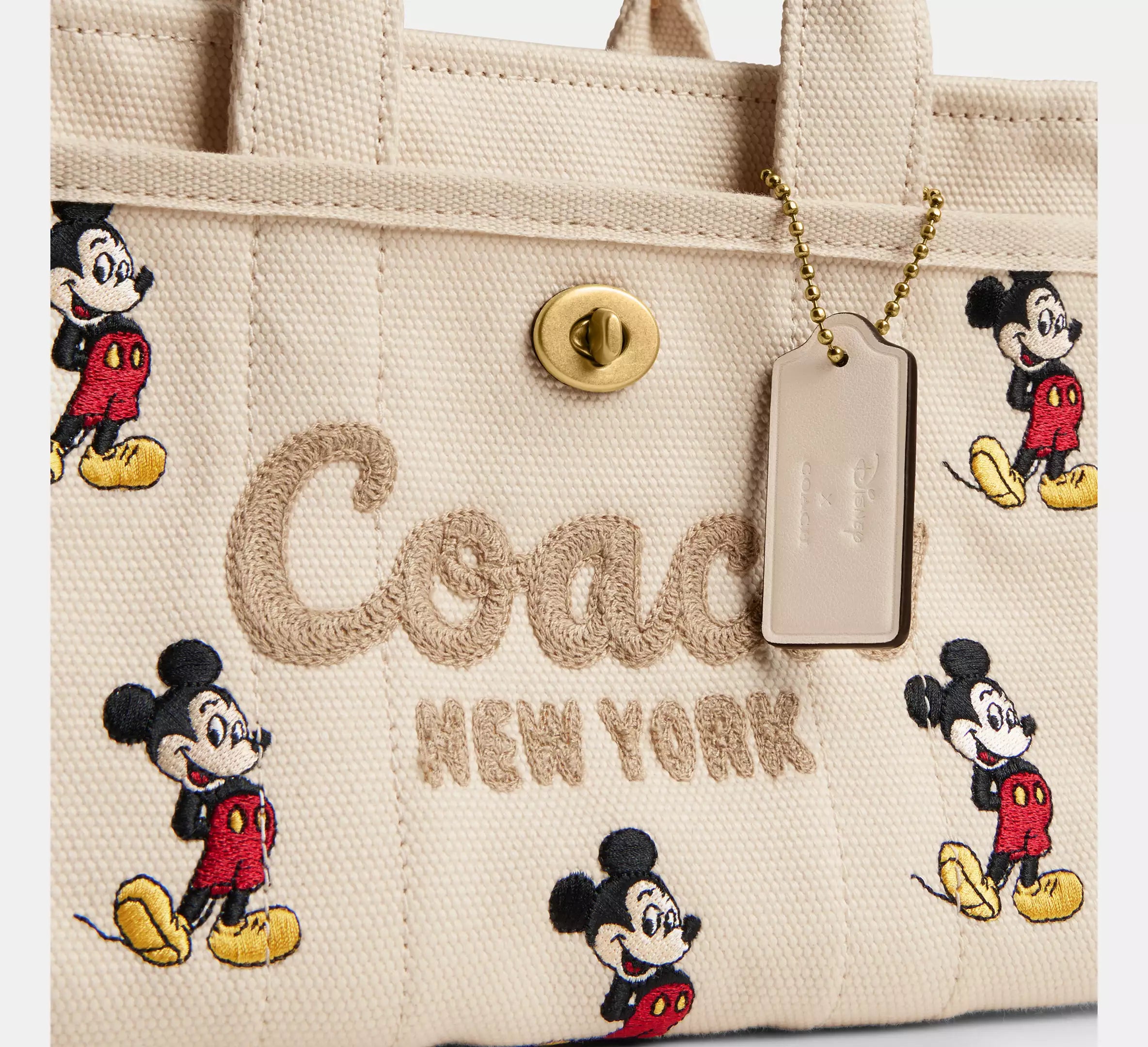 Coach Disney X Coach Cargo Tote Bag 20 With Mickey Mouse In Regenerative Cotton  - Brass/Ivory Multi