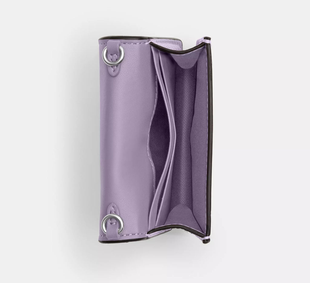 Coach Mini Wallet On A Chain With Floral Applique - Silver/Lilac