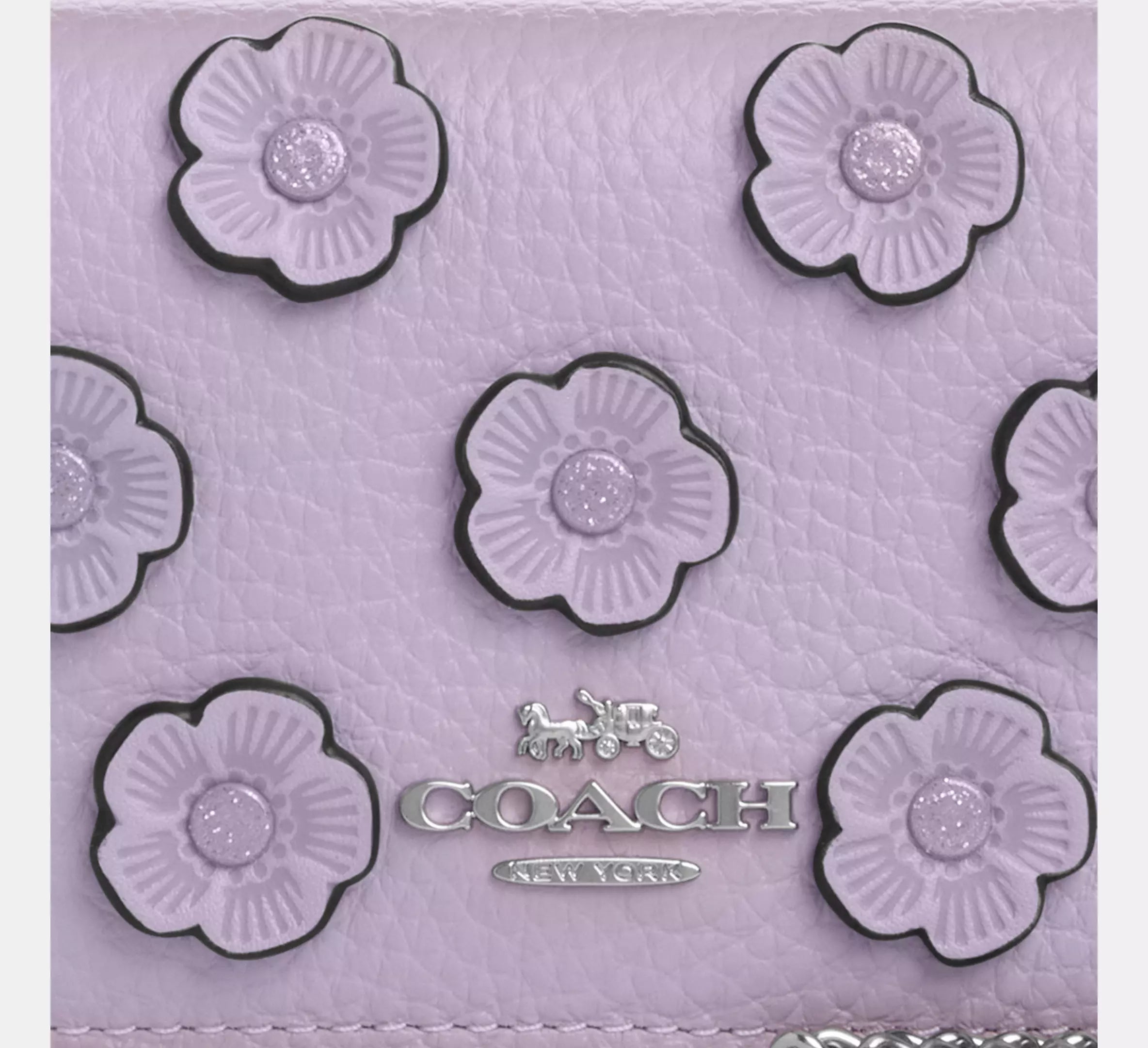 Coach Mini Wallet On A Chain With Floral Applique - Silver/Lilac