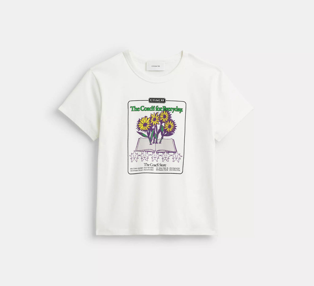 Coach Floral Collage T-Shirt In Organic Cotton  -  White