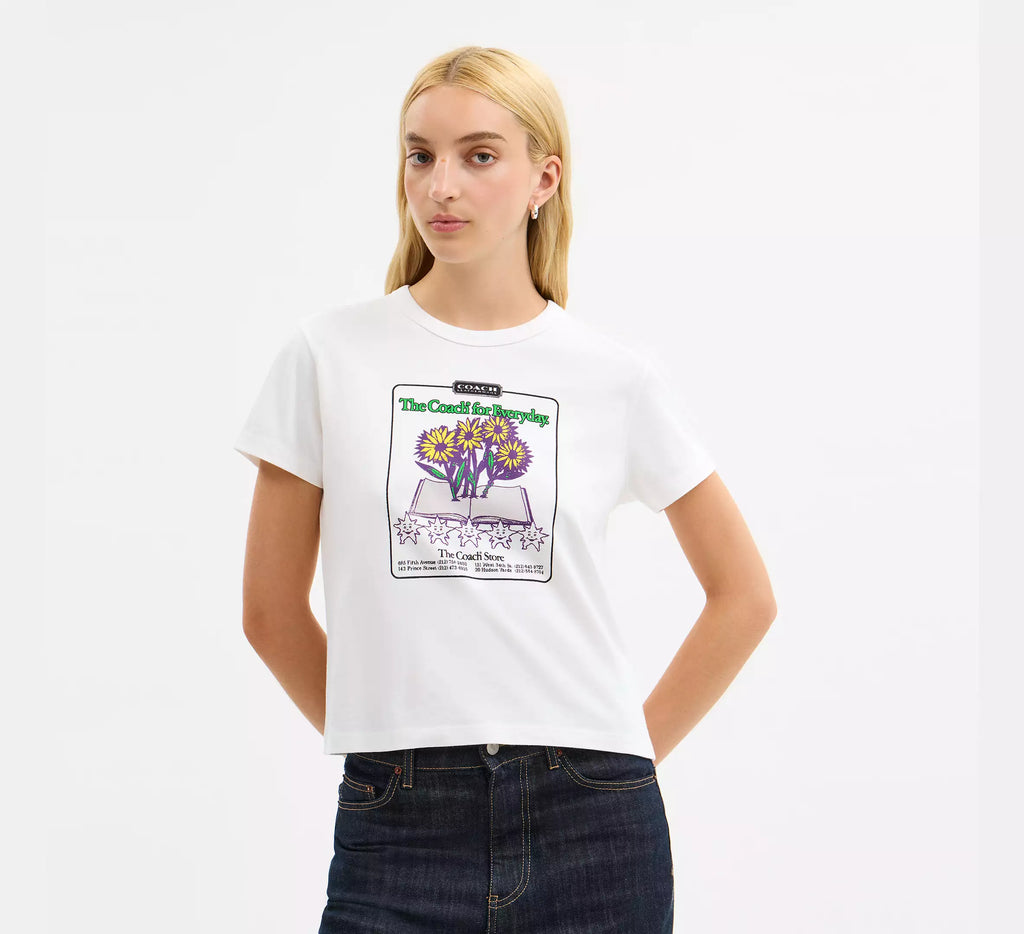 Coach Floral Collage T-Shirt In Organic Cotton  -  White