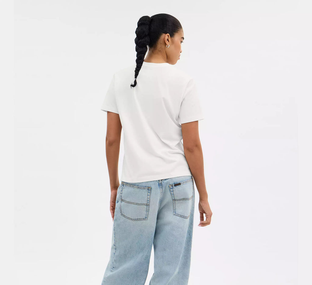 Coach Leopard Signature Square Classic T-Shirt In Organic Cotton  -  White