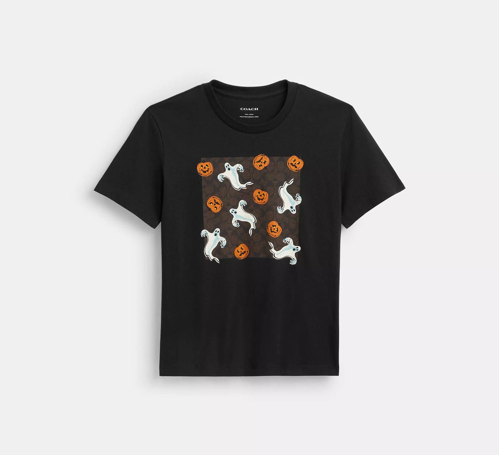 Coach Pumpkin And Ghost Signature Classic T-Shirt  -  Black