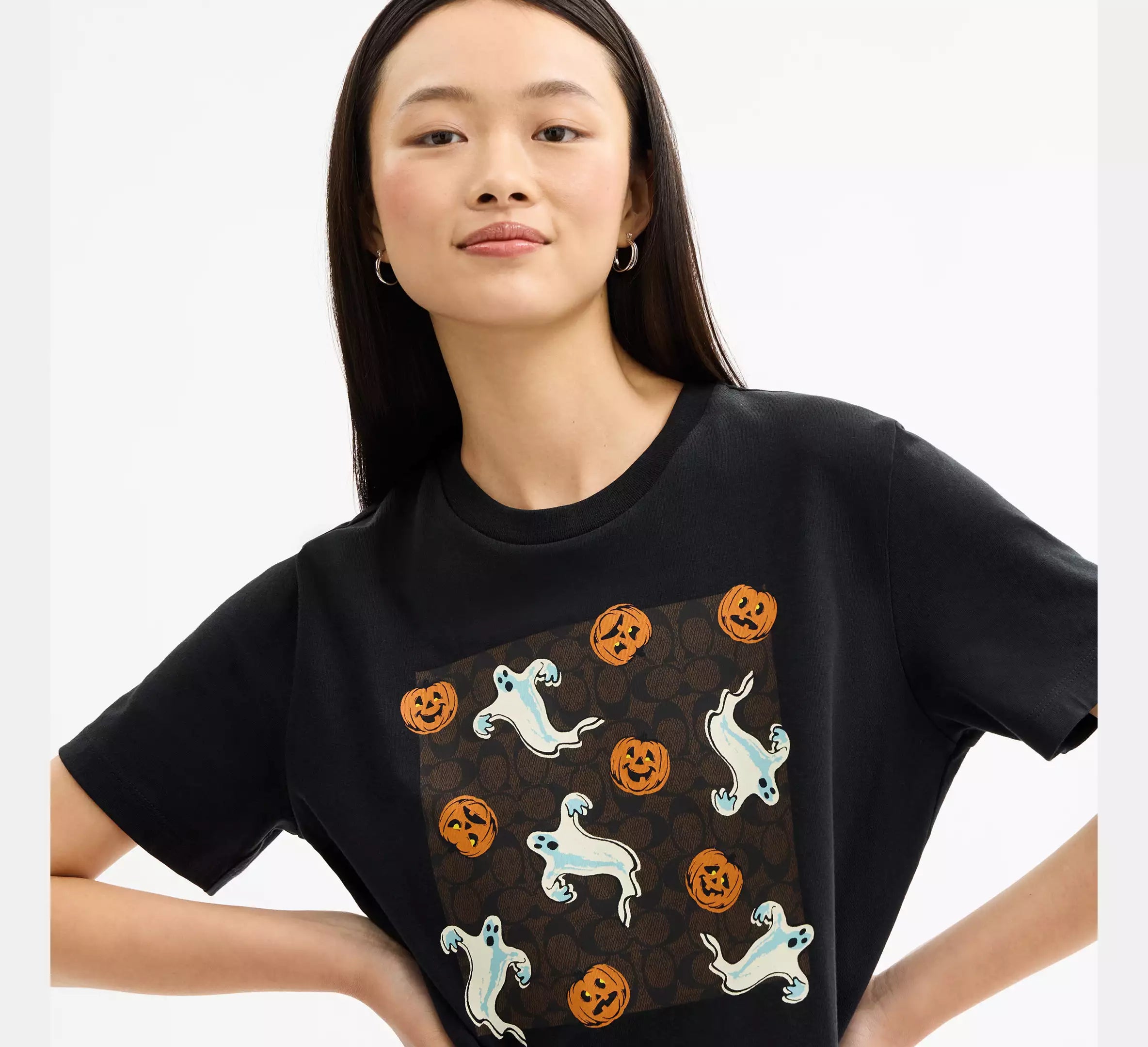 Coach Pumpkin And Ghost Signature Classic T-Shirt  -  Black