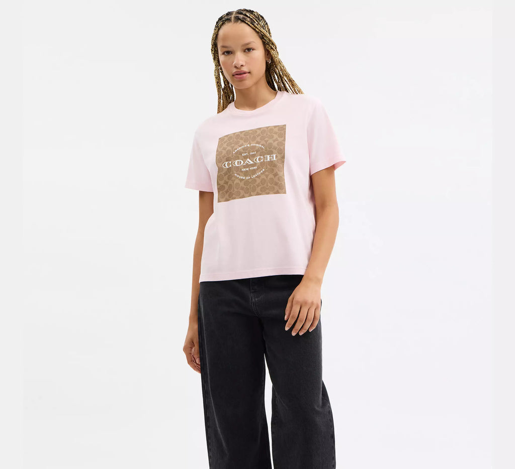 Coach Signature Square T-Shirt  -  Light Pink