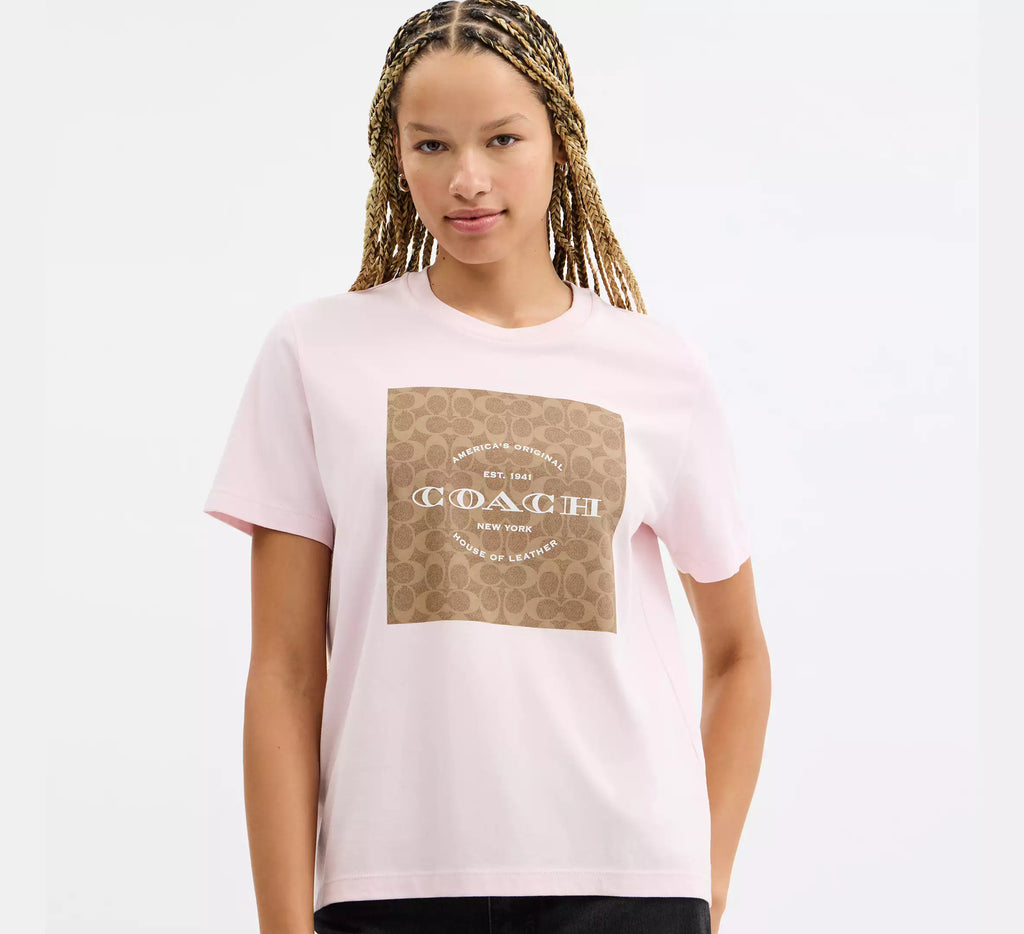 Coach Signature Square T-Shirt  -  Light Pink
