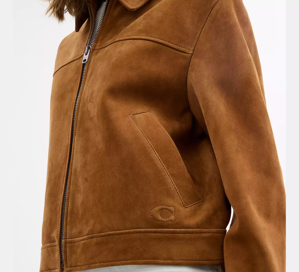 Coach Suede Jacket  - Sepia