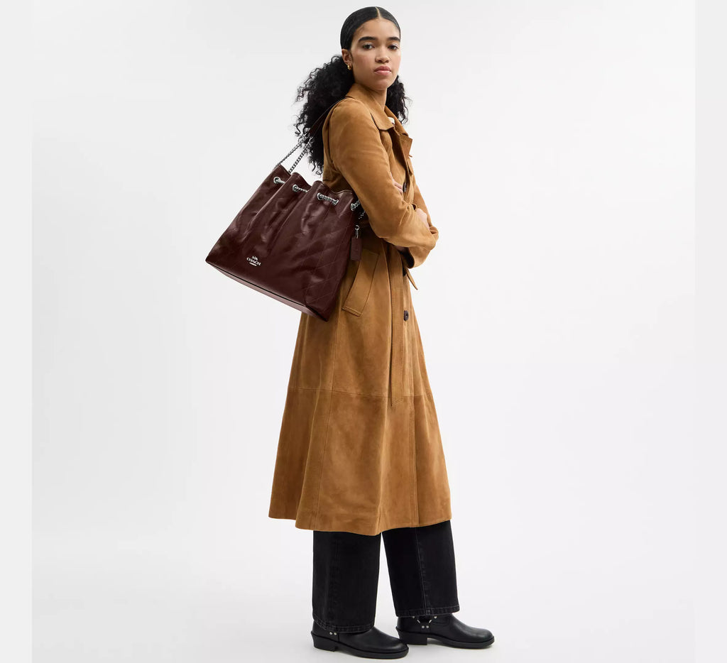 Coach Evelyn Large Shoulder Bag With Quilting - Silver/Maple