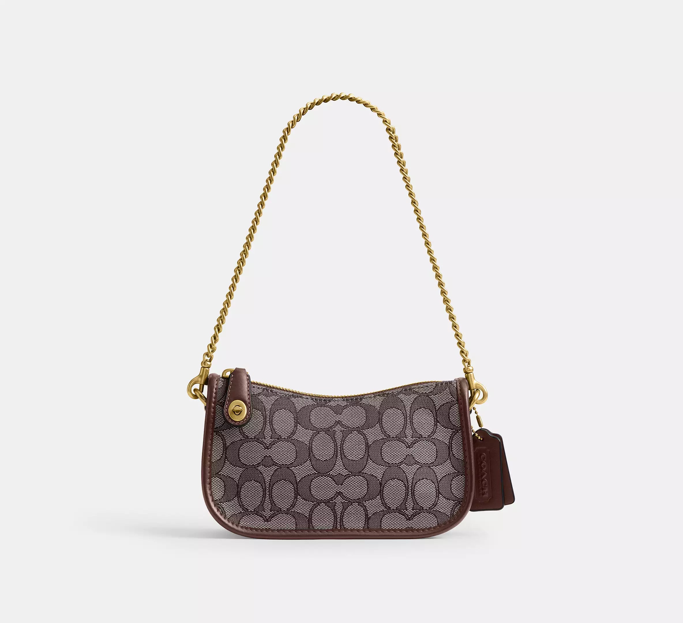 Coach Swinger Bag 20 With Chain In Signature Jacquard SEZON - Brass/Oak Maple