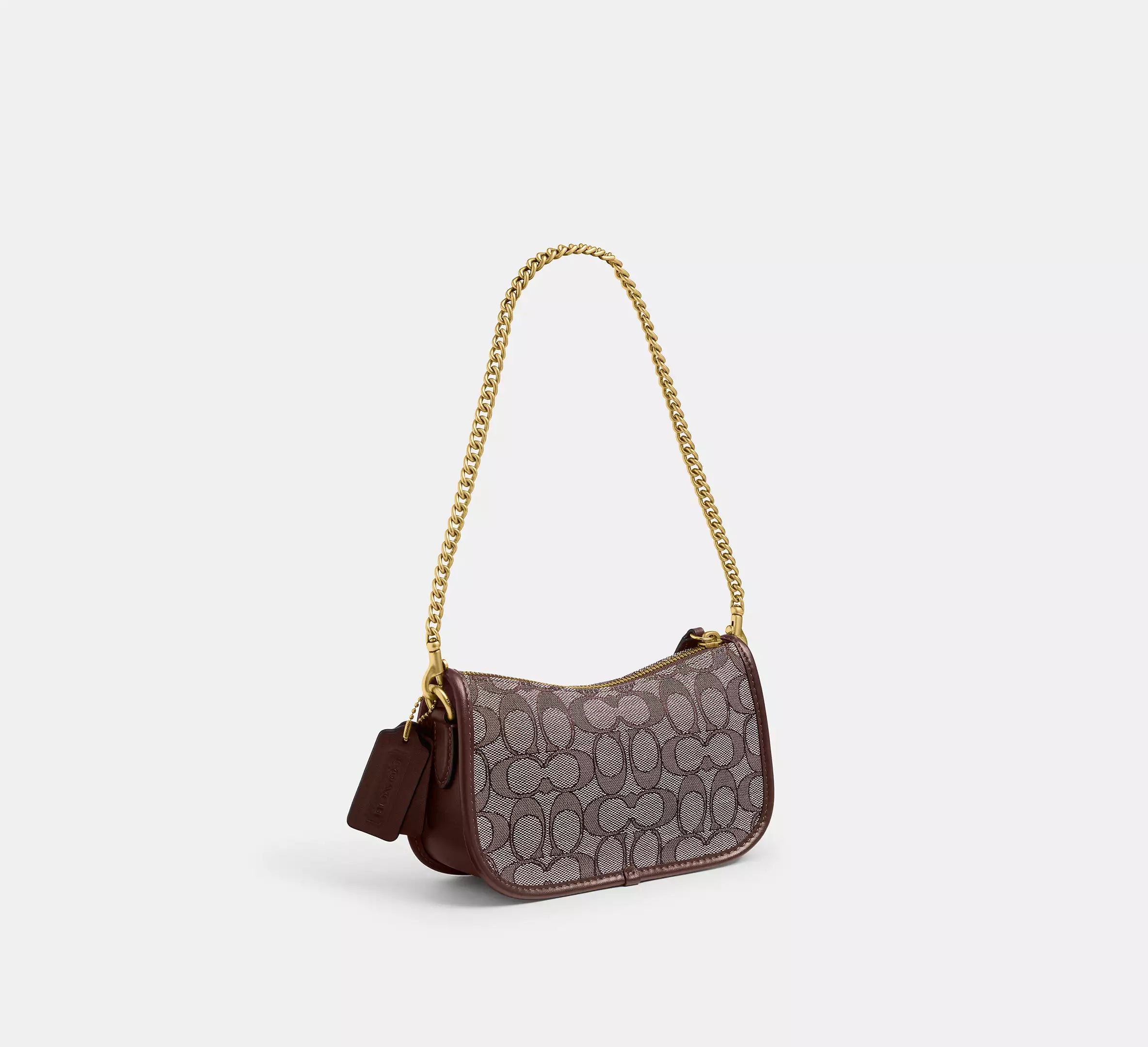 Coach Swinger Bag 20 With Chain In Signature Jacquard SEZON - Brass/Oak Maple
