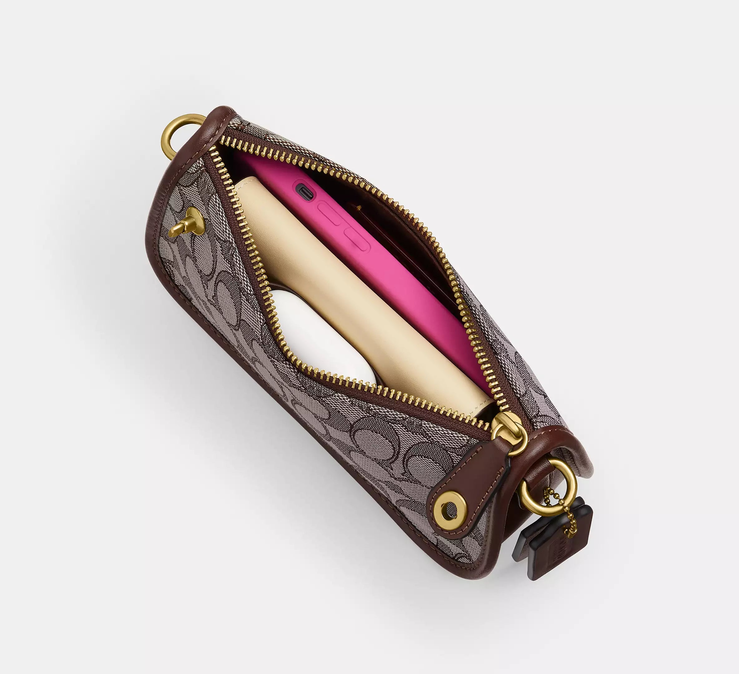 Coach Swinger Bag 20 With Chain In Signature Jacquard SEZON - Brass/Oak Maple