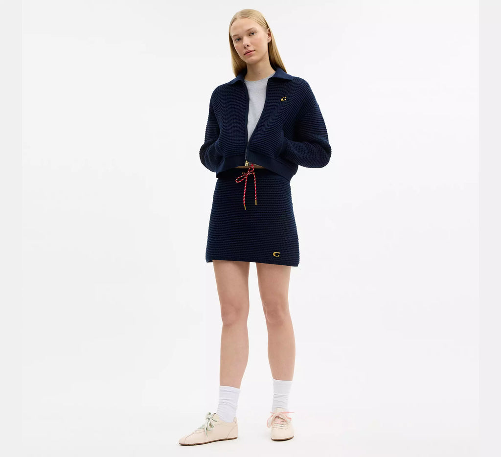 Coach Textured Knit Skirt  -  Navy Blue